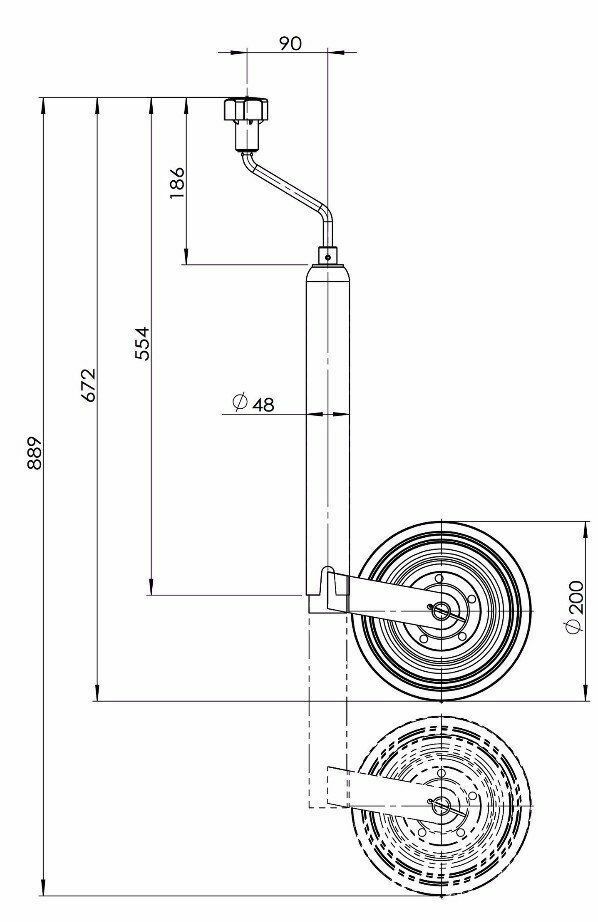 48mm Light Duty Kartt Trailer Jockey Wheel Telescopic Smooth Steel Rim Wheel