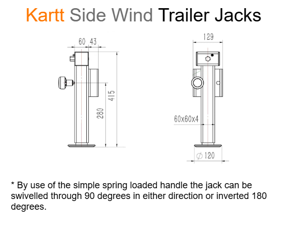 Kartt KPS415 Side Wind Trailer Jack and Bolt On Spigot Plate