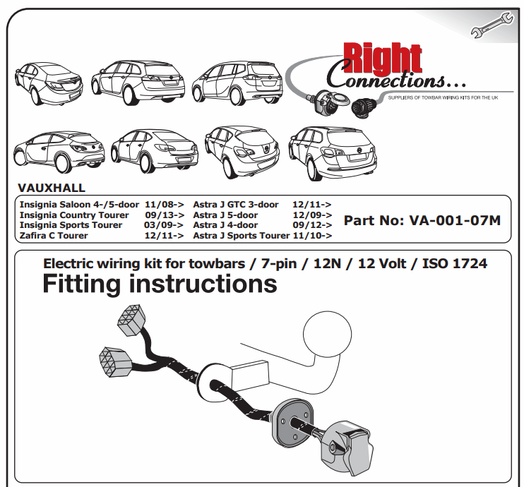 Right Connections 7 pin wiring kit Vauxhall Astra Insignia Zafira VA00107M