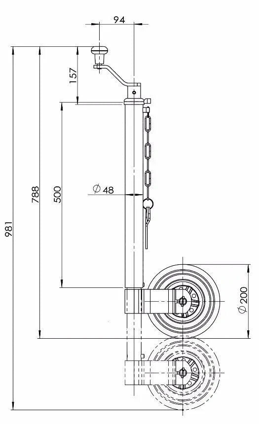 48MM Smooth Jockey Wheel Heavy Duty 250KG Noseweight 200 x 56 Wheel