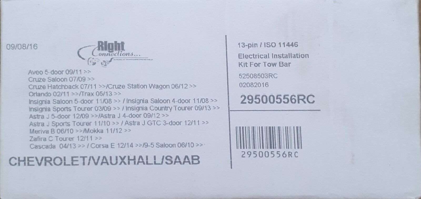 Right Connections 13 pin wiring kit Vauxhall Astra Insignia Zafira 29500556RC