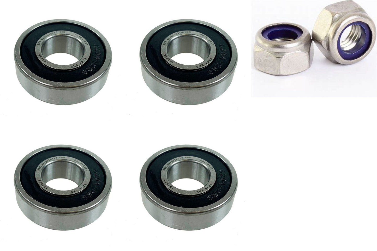 Set of Four 20mm Bearings & 2 Hub Nuts Hub Trelgo Franc Duuo & Trigano Trailers