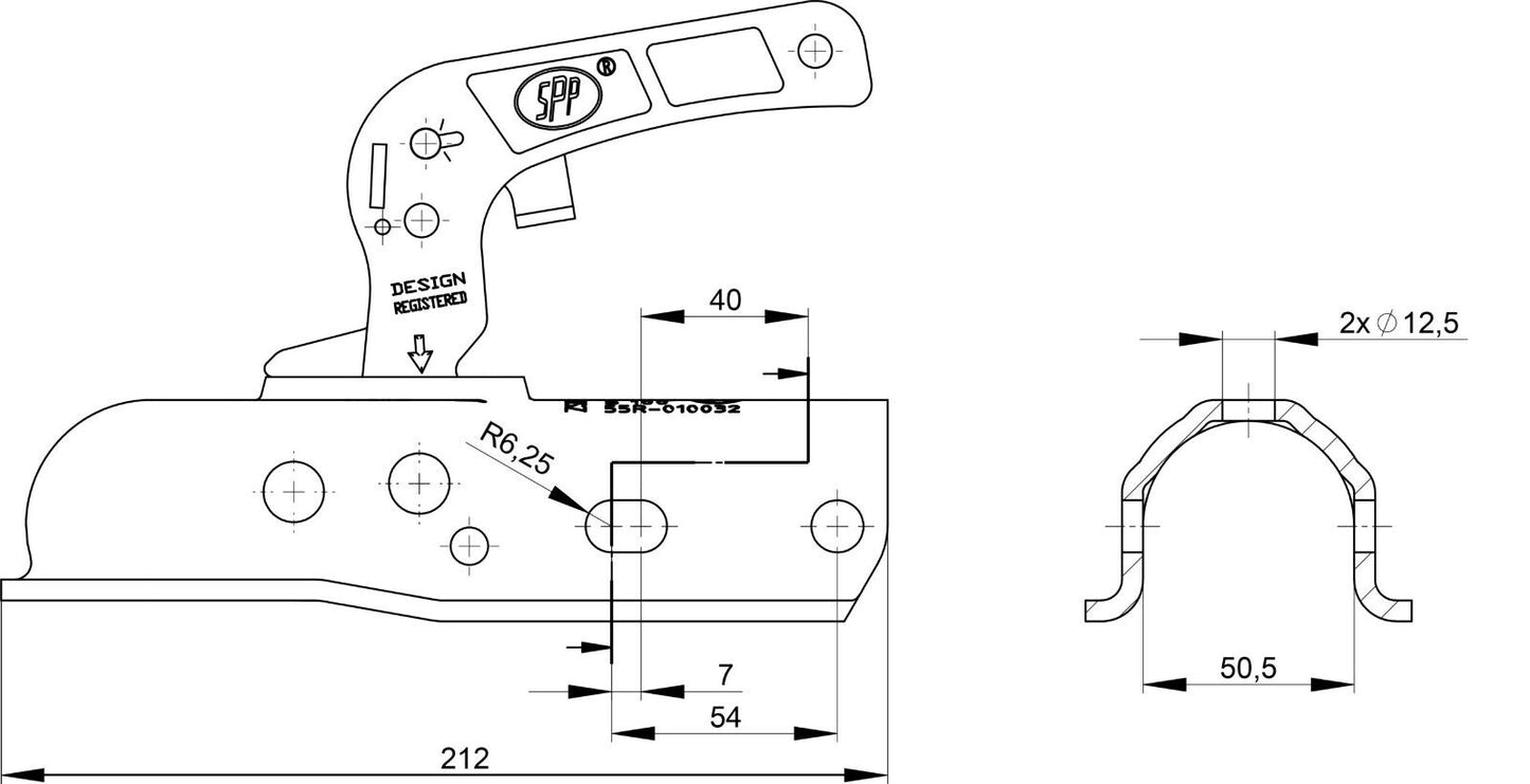 Universal Pressed Steel Coupling Head 35/40/45/50mm Dia. Drawtube 2000kg Capacity