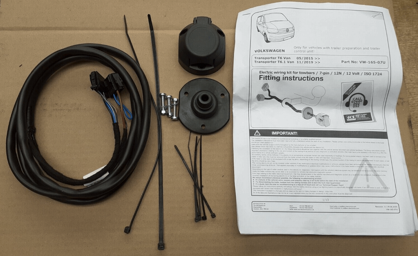ECS 7 Pin Dedicated Wiring Kit VW T6 Transporter With Prep Van 07/2016 on